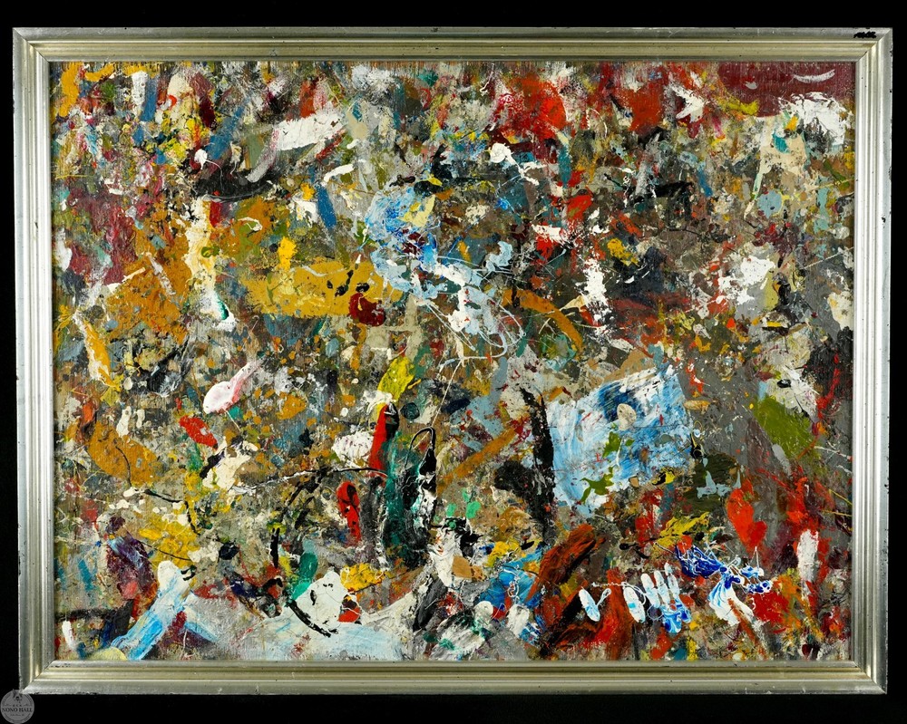 Vintage Original American Abstract Expressionist Composition Oil on Board