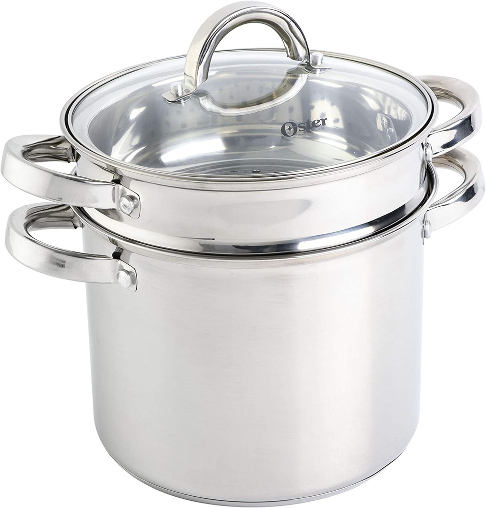 Sangerfield Stainless Steel Cookware 5-Quart Pasta Pot Set W/Steamer, Basket & L