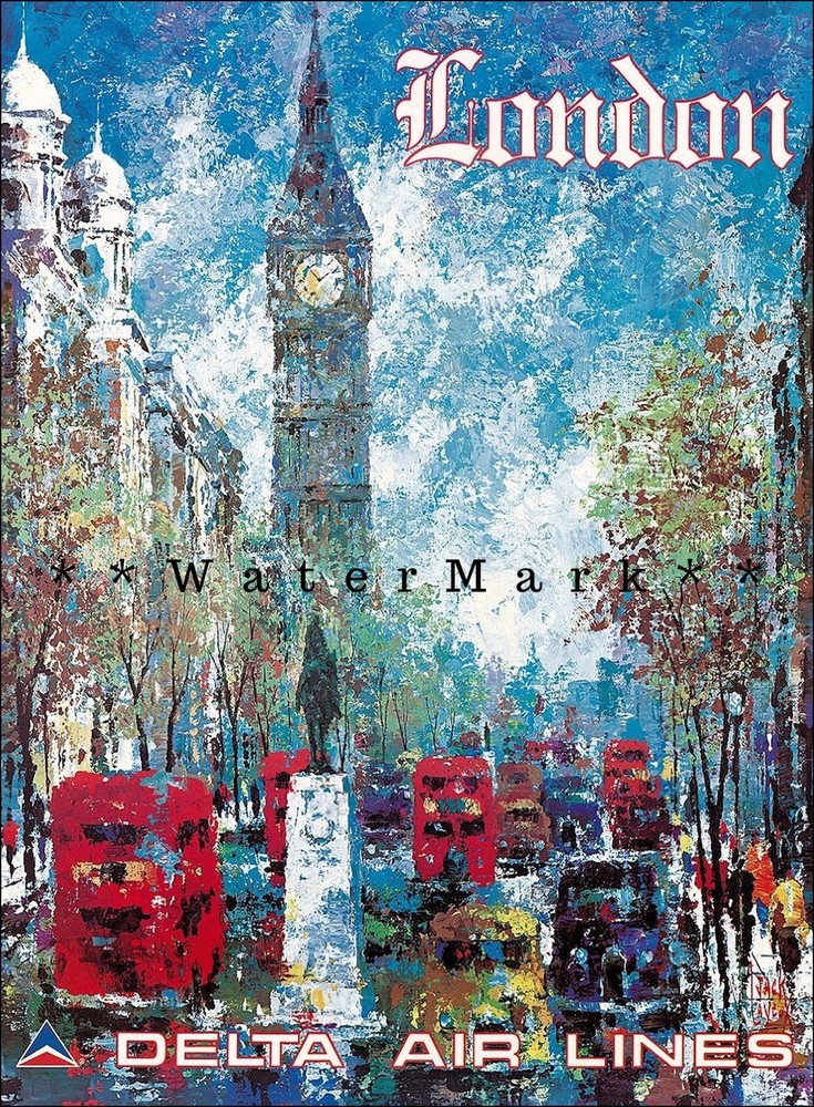 London England Travel Delta Air 1970 Big Ben Vintage Poster Print Art