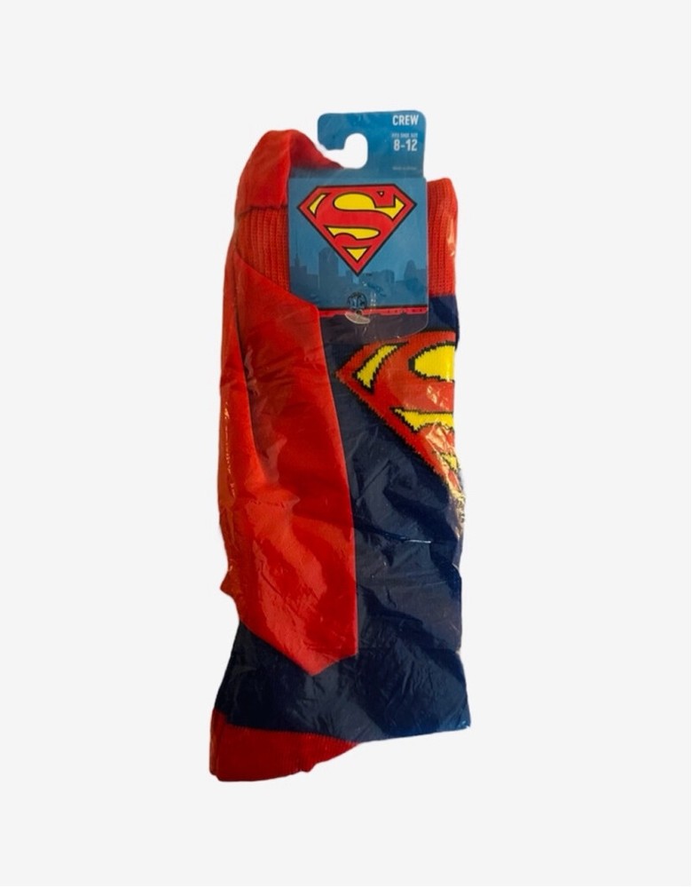 Men's DC Comics Superman Adult Crew Socks Size 8-12 Red Blue