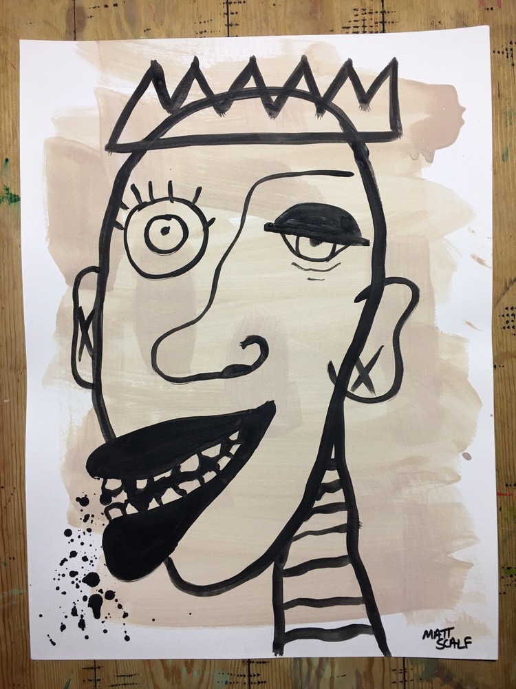 Matt Scalf 18x24 Face Abstract Street Art Graffiti ORIGINAL PAINTING Pop Modern-image