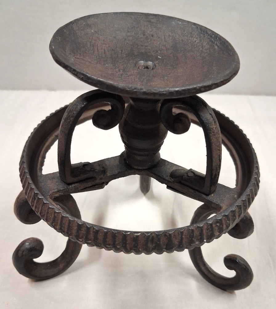 Vintage Cast Iron Artsy Farm House Candle Holder Brutalist Design