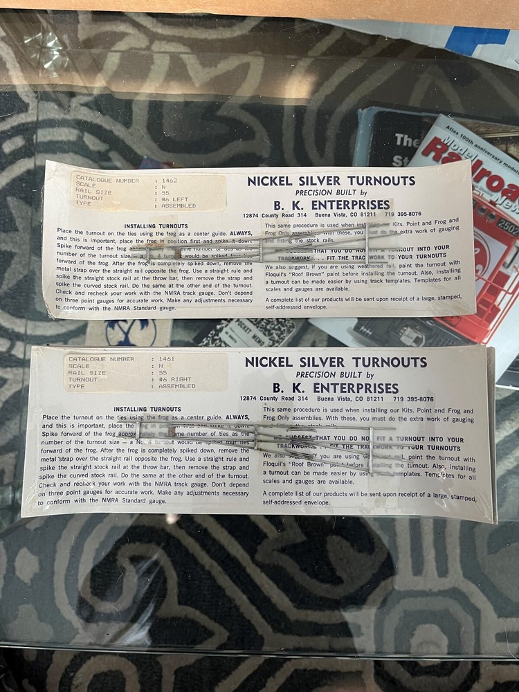 N Scale BK Enterprises Code 55 #6 Turnout Assortment for Model Railroads