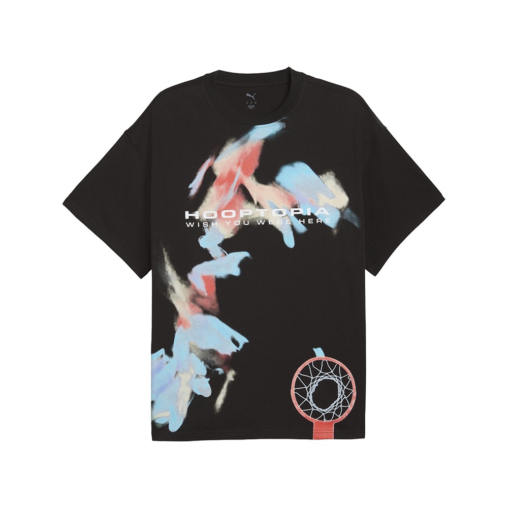 PUMA Hooptopia Graphic Crew Neck Short Sleeve Basketball T-Shirt Mens Black Casu