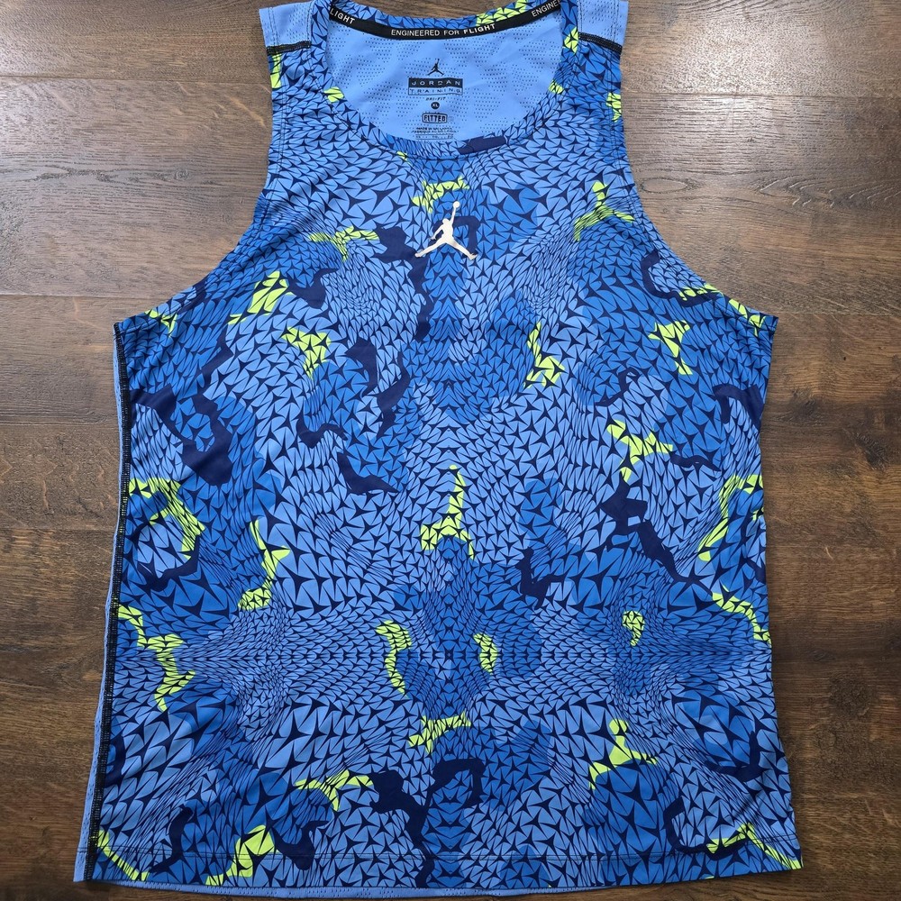 Jordan Training Jersey Tank Mens XL Blue Geometric Dri-FIT Basketball Athletic