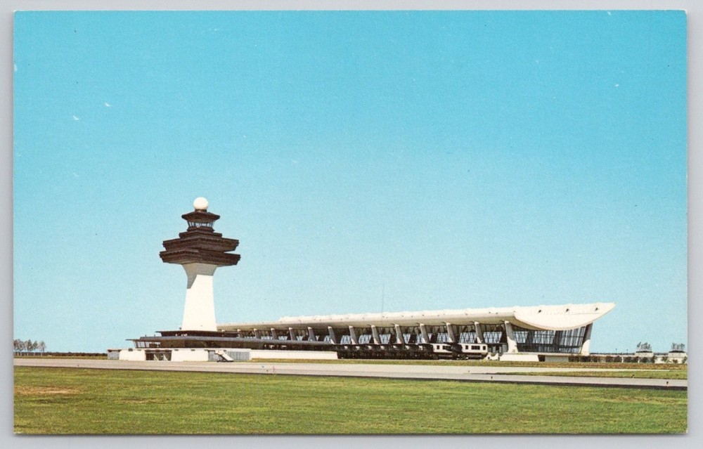 Dulles International Airport IAD VA Control Tower Terminal Plastichrome Postcard
