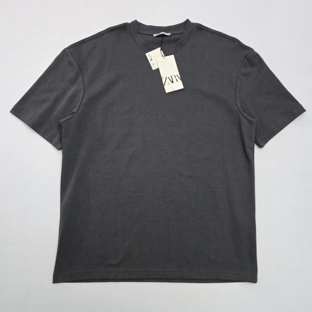 Zara Mens Regular Fit T-Shirt Charcoal Gray Short Sleeve Crew Neck XL NWT
