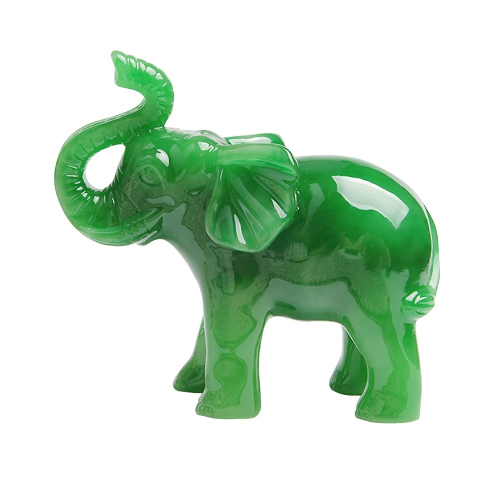 Jade Green Feng Shui Lucky Elephant Figurine Wealth Statue Home Decor Gift