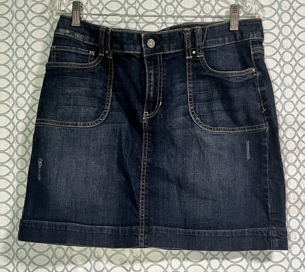White House Black Market Size 12 - Blue Denim Jean Skirt - Rhinestones Accent