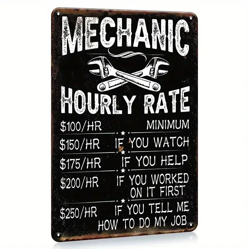 2PCS Vintage Mechanic Rate Sign Wall Art 8x12 Humor Decor