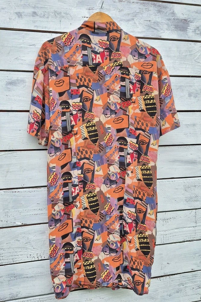 Silk Dress Abstract Face Print Button Front Colorful Graphic Fendi Logo Buttons-image