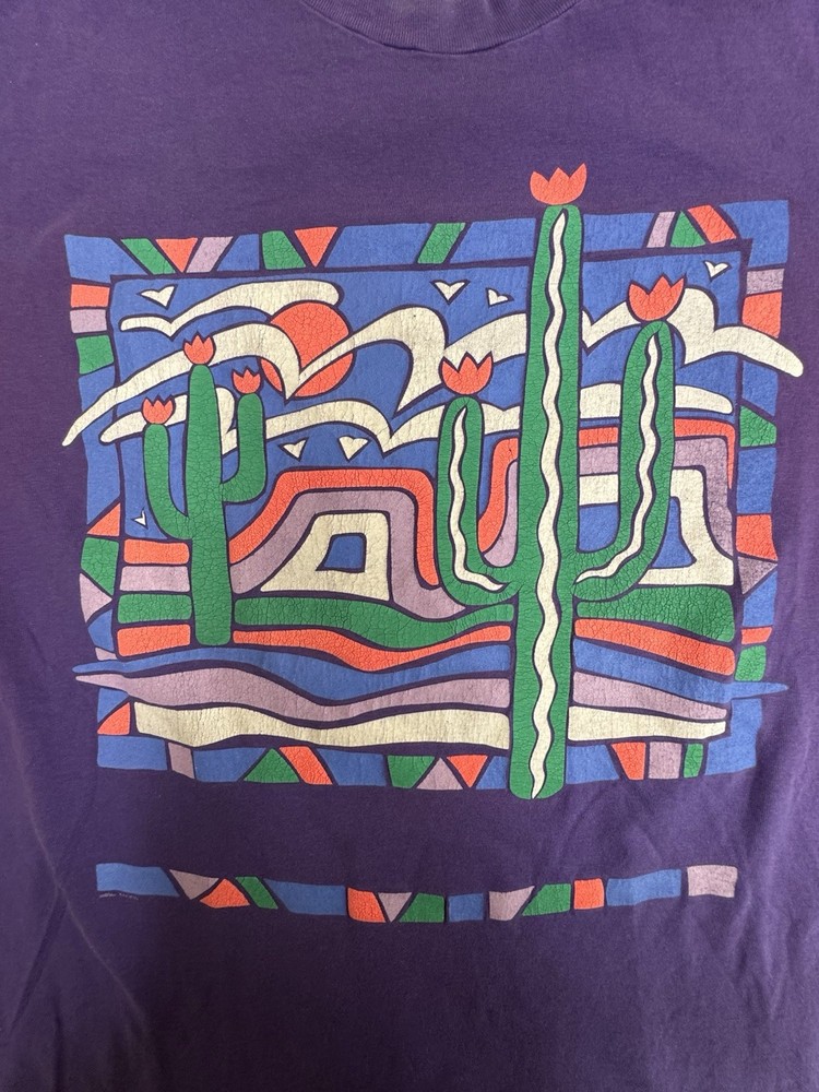 Hanes Beefy T Desert Cactus Abstract Art Graphic T Shirt XL Vintage 90s-image