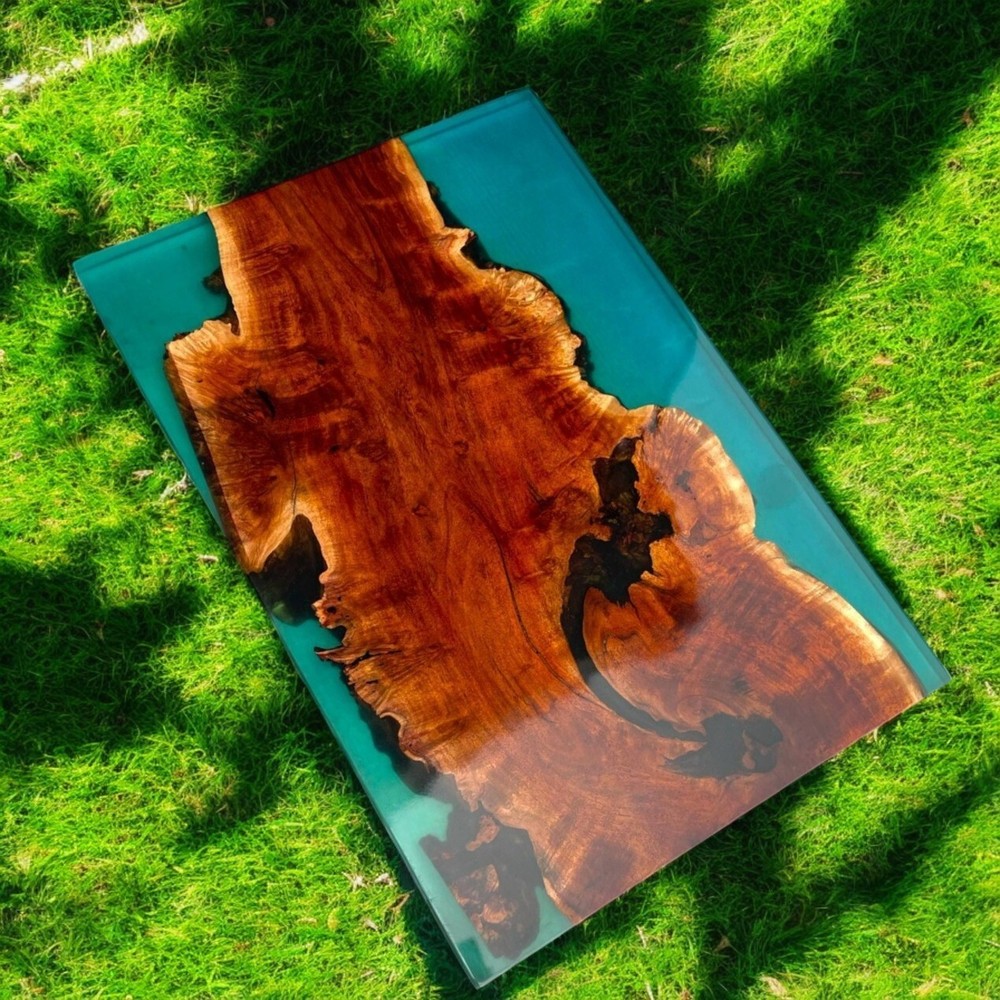 36x24 Clear Green Epoxy Resin Live Edge Acacia Wood Dining Table Hallway Decor-image