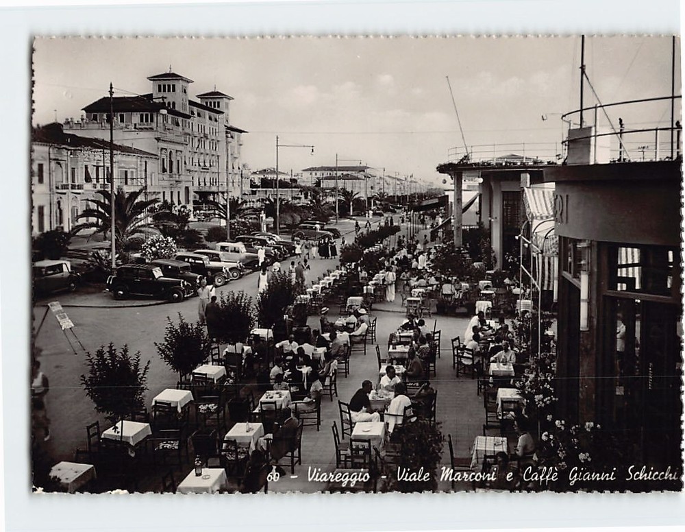 Postcard Marconi Avenue and Coffee Gianni Schicchi Viareggio Italy