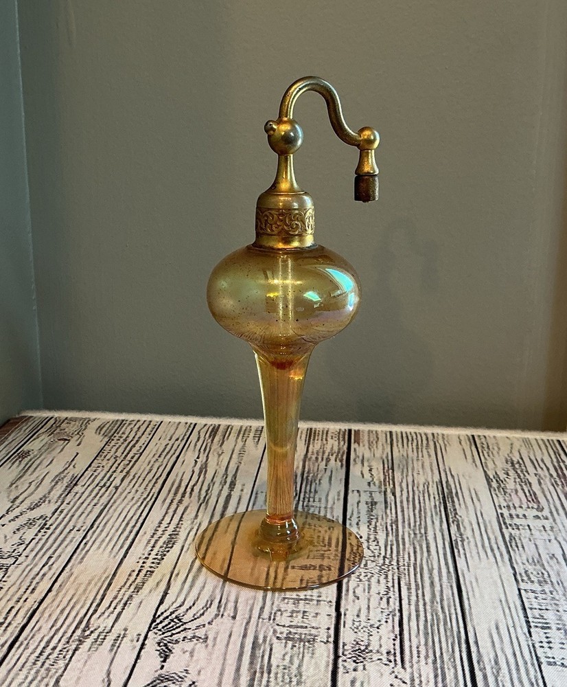 Vintage Signed DeVilbiss Art Deco Atomizer Iridescent Glass Perfume Bottle