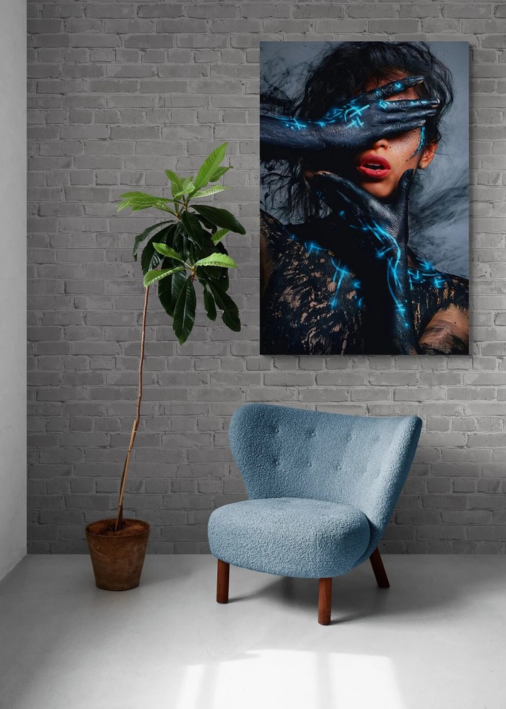 Abstract Woman With Shades Of Blue Wall Art Canvas Unframed Print Art-image