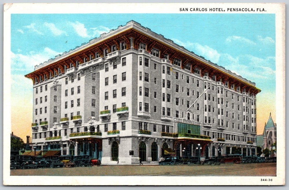 San Carlos Hotel Pensacola Florida Classic Cars ANTIQUE Postcard 10281