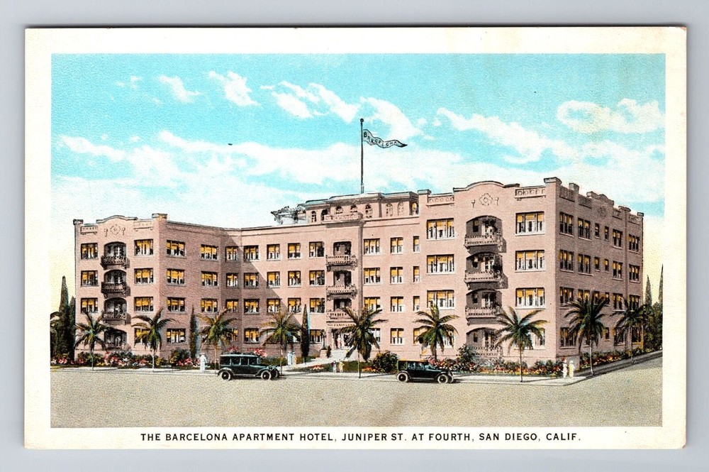 San Diego CA-California, The Barcelona Apt Hotel Advertising Vintage Postcard