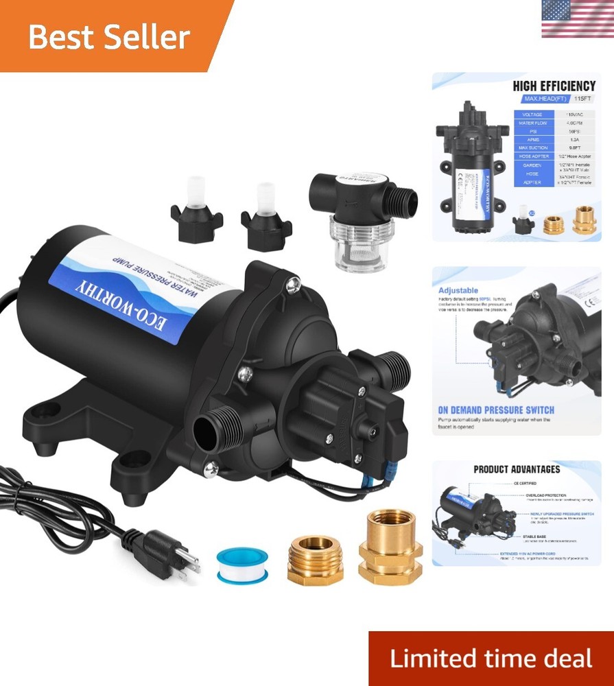 33-Series Industrial Water Pressure Pump 110V AC 4.0GPM 50PSI RV Fresh Water ...