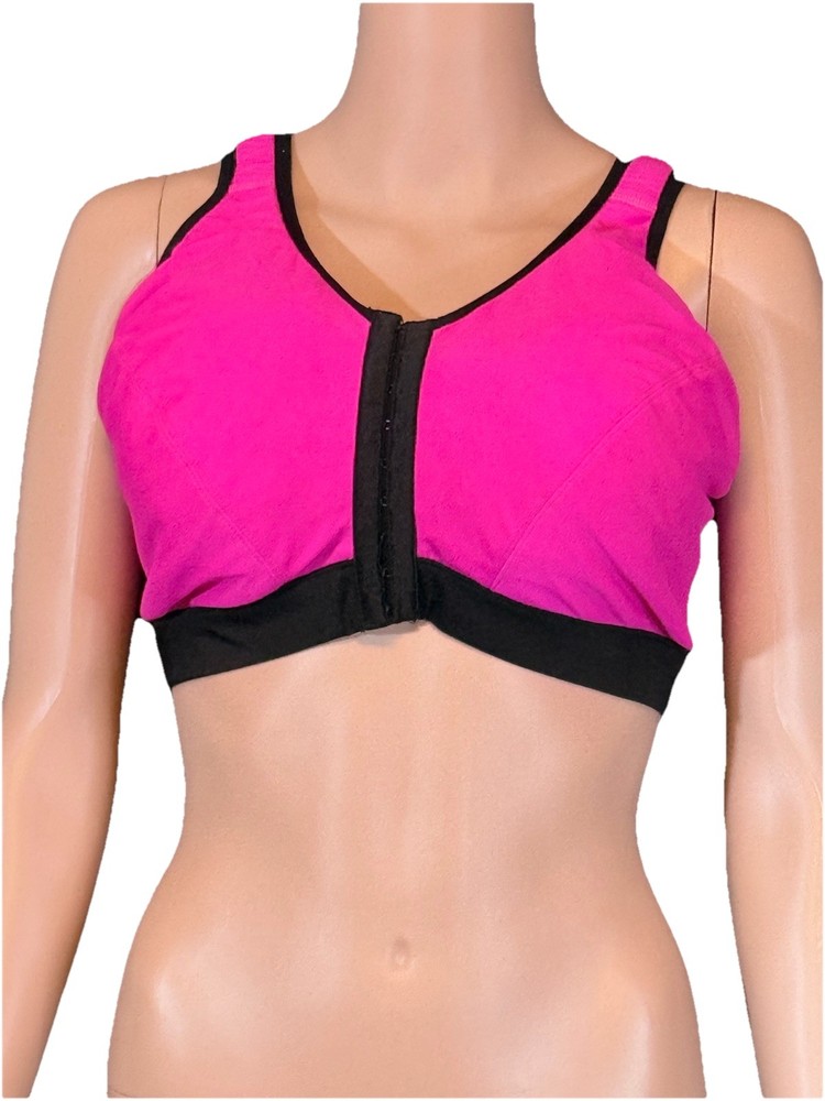 Cacique Pink Black High Impact Front Hook & Eye Closure Sports Bra Size 46Dd