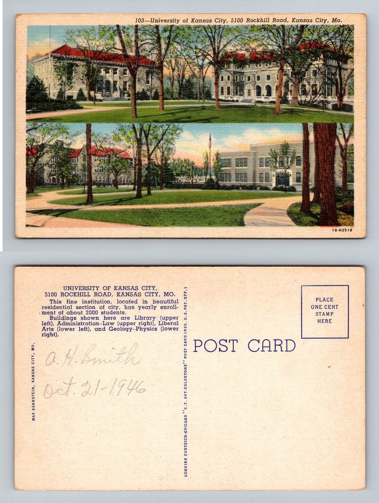 Kansas City, MO-Missouri, University Kansas City Campus Views Vintage Postcard