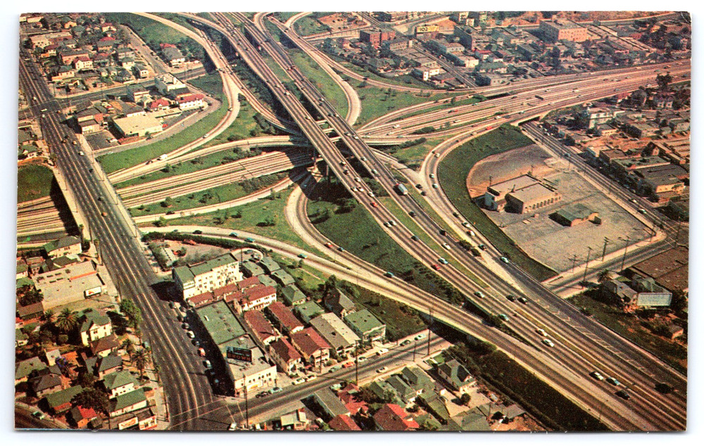 Los Angeles California CA Freeway System Roads Vintage Aerial Photo Postcard