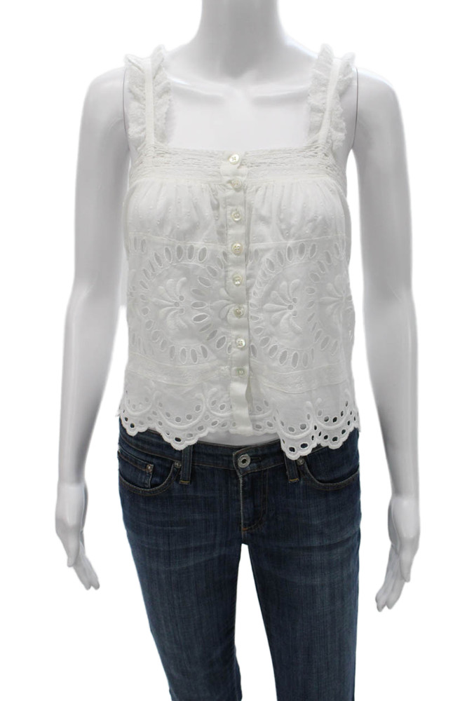 Love Shack Fancy Womens White Floral Square Neck Camisole Size XSFree Shipping in US $100+ Orders | $6.95 Orders Below