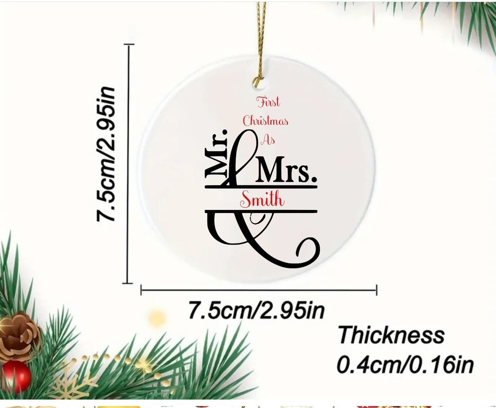 Personalized Mr & Mrs First Christmas Custom Ceramic Keepsake Ornament