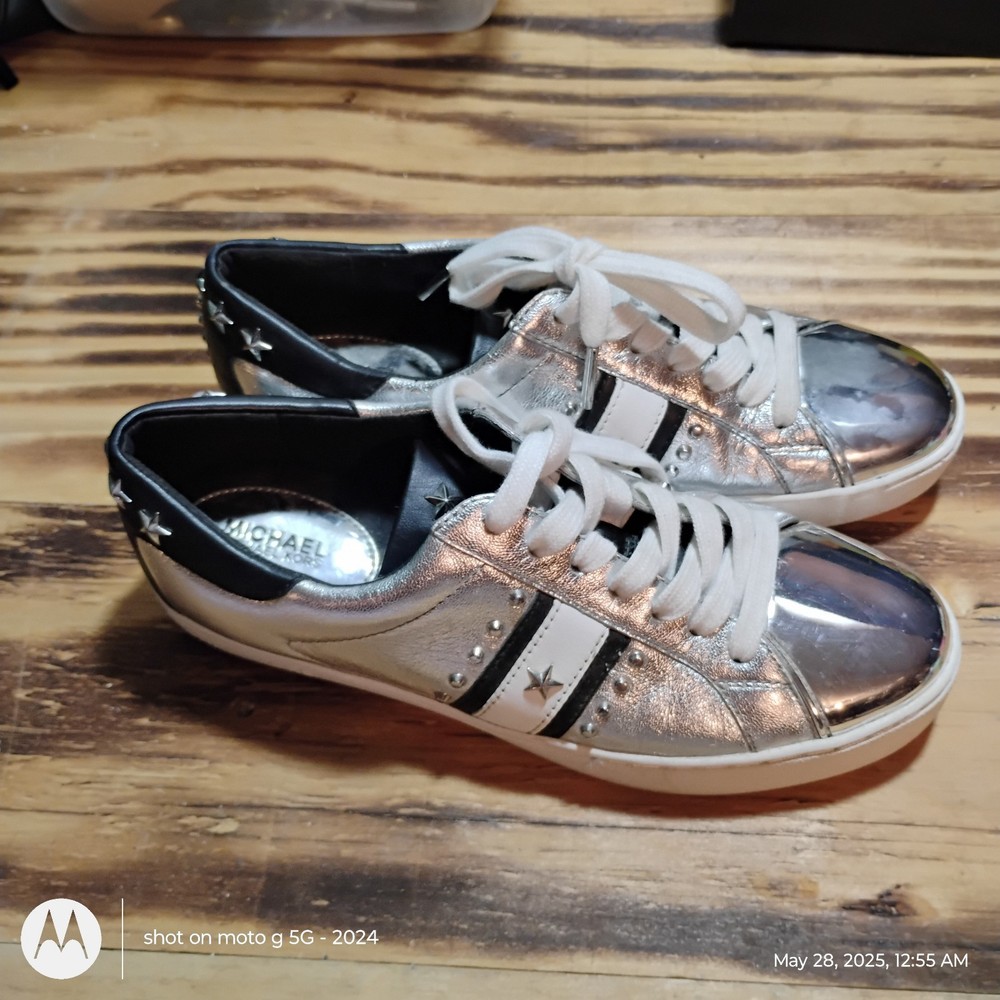 michael kors women's silver leather sneakers for women size 6.5