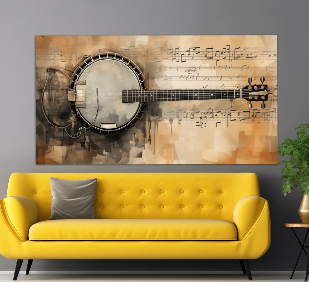 Banjo Vintage Oil Paint Abstract Music Unframed Canvas Print Australian Wall Art
