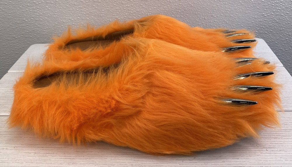 Chief Keef x Bravest Studios Bear Claw Mules Mens Size 8 Glorange Faux Fur Clogs