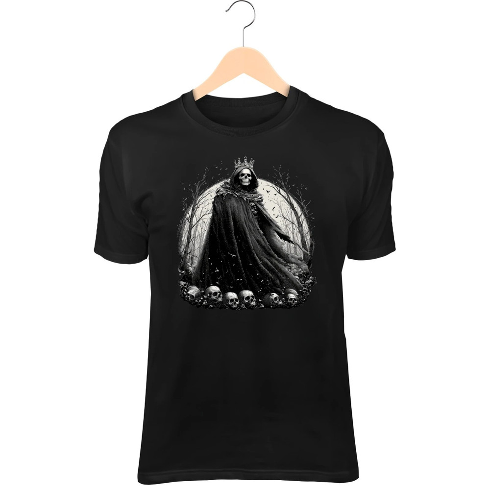 Mens Gothic Skeleton King T-Shirt - Skull Crown Graphic Tee, Dark Fantasy Shirt