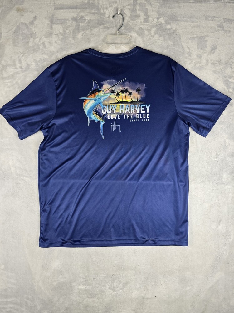 Guy Harvey Performance Shirt Moisture Wicking Blue Marlin Island Mens XXL