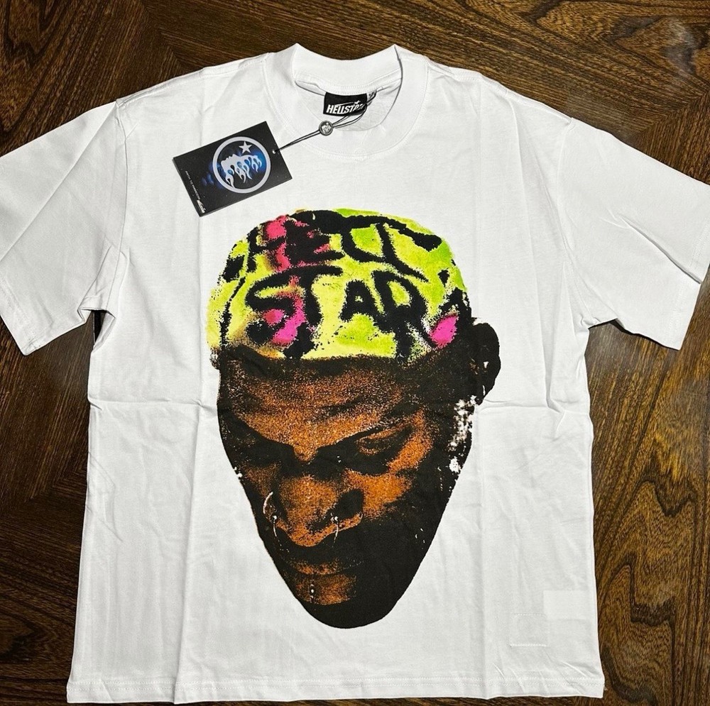 HELLSTAR White Graphic Print T-Shirt Graffiti Logo Crew Neck Short Sleeve Men's