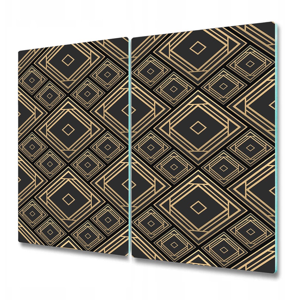 Glass Kitchen Chopping Board Art Deco black and golden tile-work 2x30x52