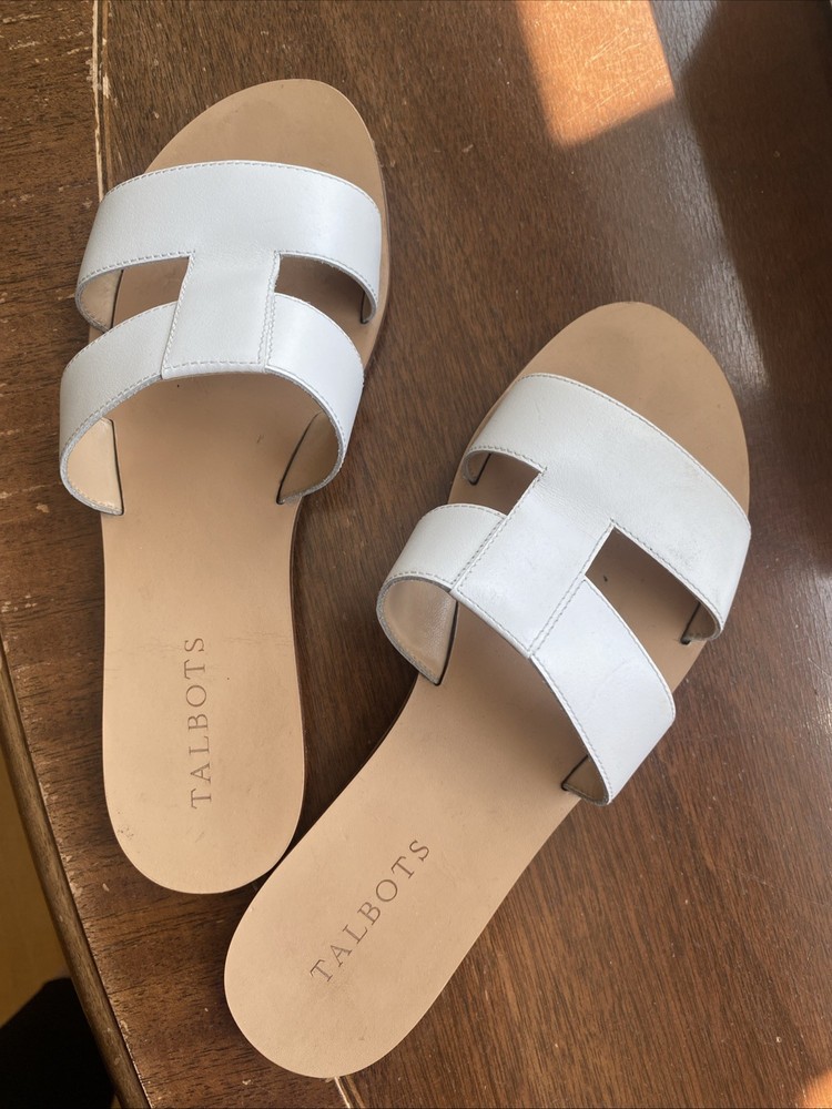 Talbots Hannah White Leather Slide Sandals Size 9 Vachetta