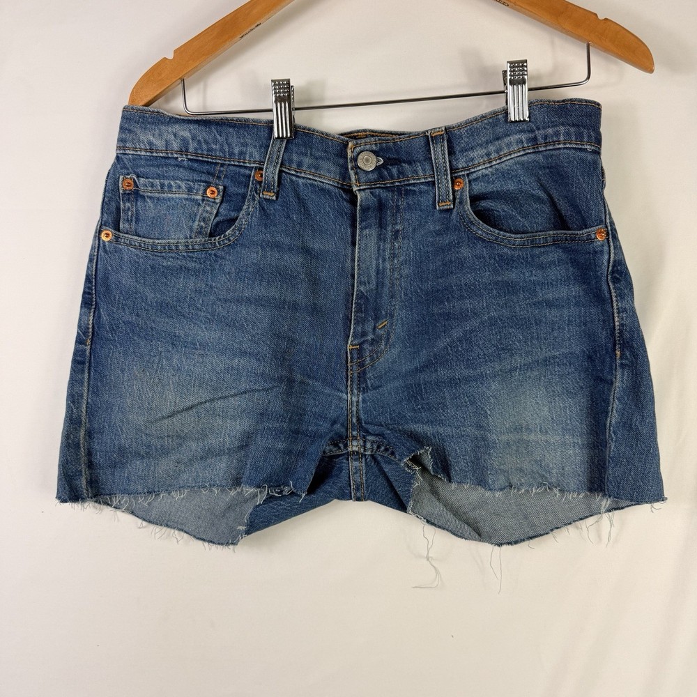Levi's Cut-Off Denim Shorts Mid Rise Women's Blue Size 32 Zip Fly Raw Hem