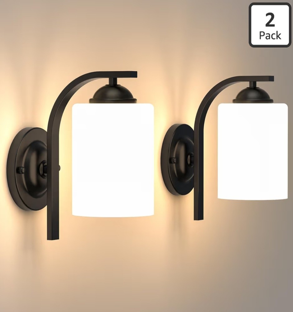 2-Pack Wall Sconces for Bedroom and Bathroom, Matte Black Farmhouse Wall Light F