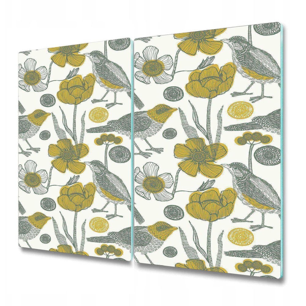 Glass Chopping Cutting Board Garden & Birds floral fairytale nature pastel