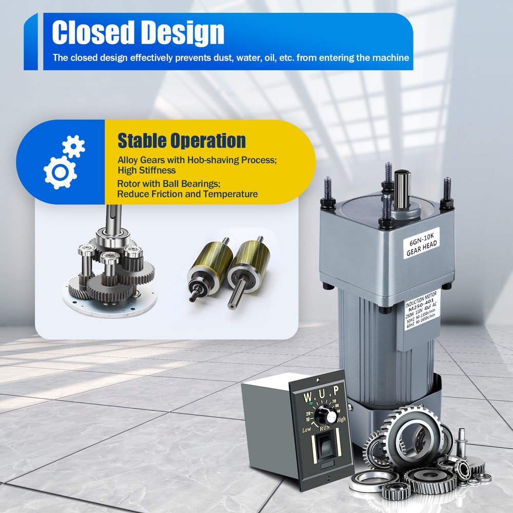 250W AC 110V Gear Reduction Motor Speed Control Reversible Motor 1:10 135rpm