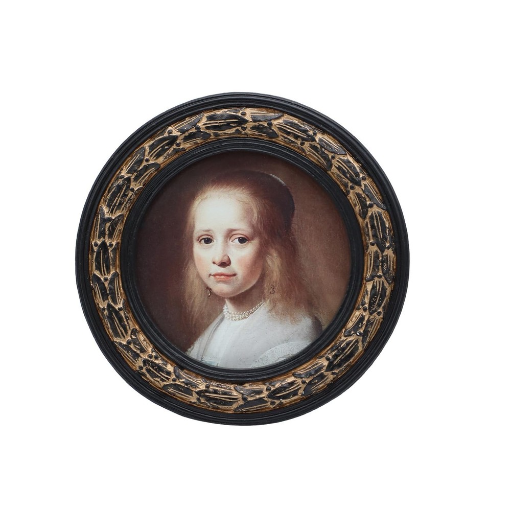 3x3 Small Vintage Round Picture Frame, Tiny Antique Ornate Black and Gold Cir...
