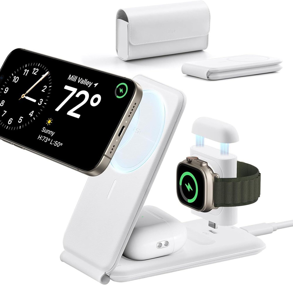3 in 1 Charger , Travel Charger Stand, White