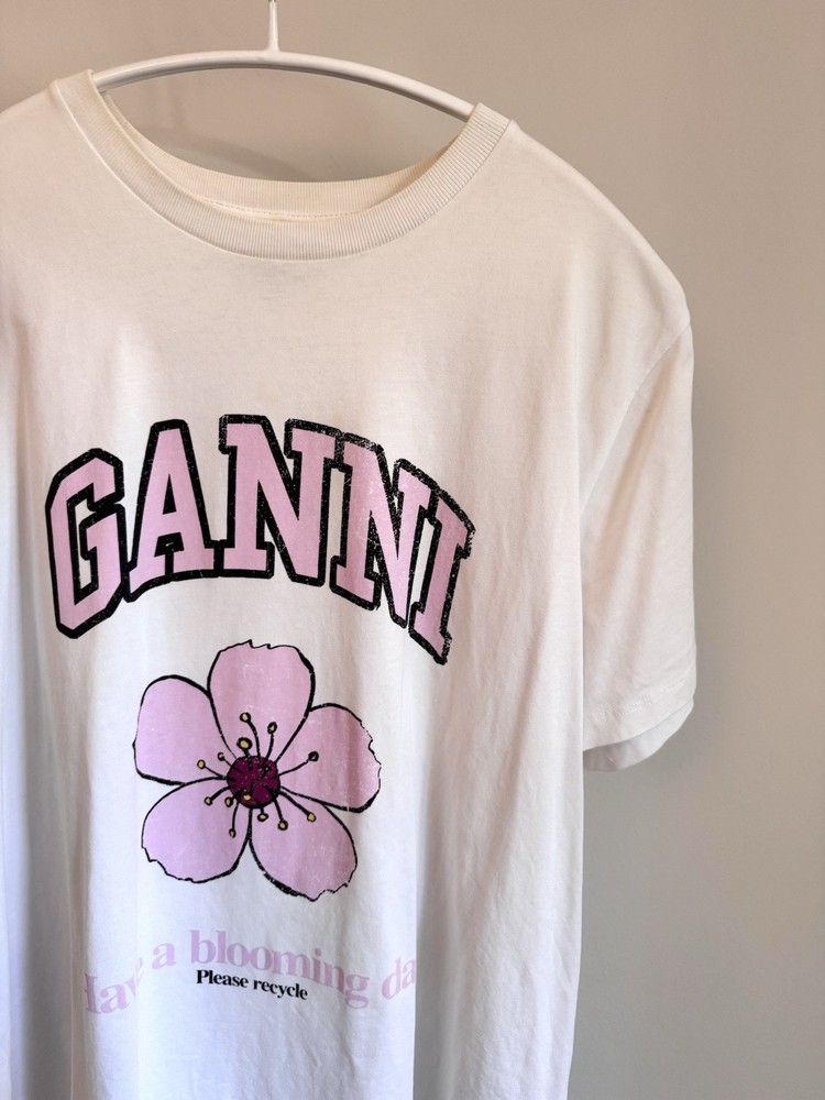 GANNI White T-Shirt / Size M / 100% Organic Cotton / Have a blooming Day
