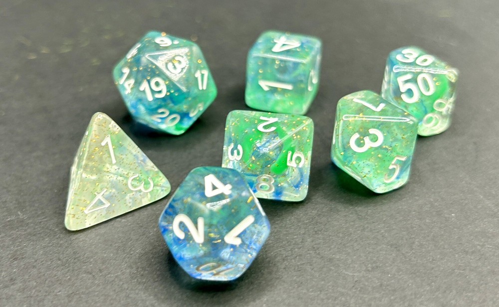 Acererak's Treasure Sea Foam Sparkle Polyhedral Dice Set for D&D-image