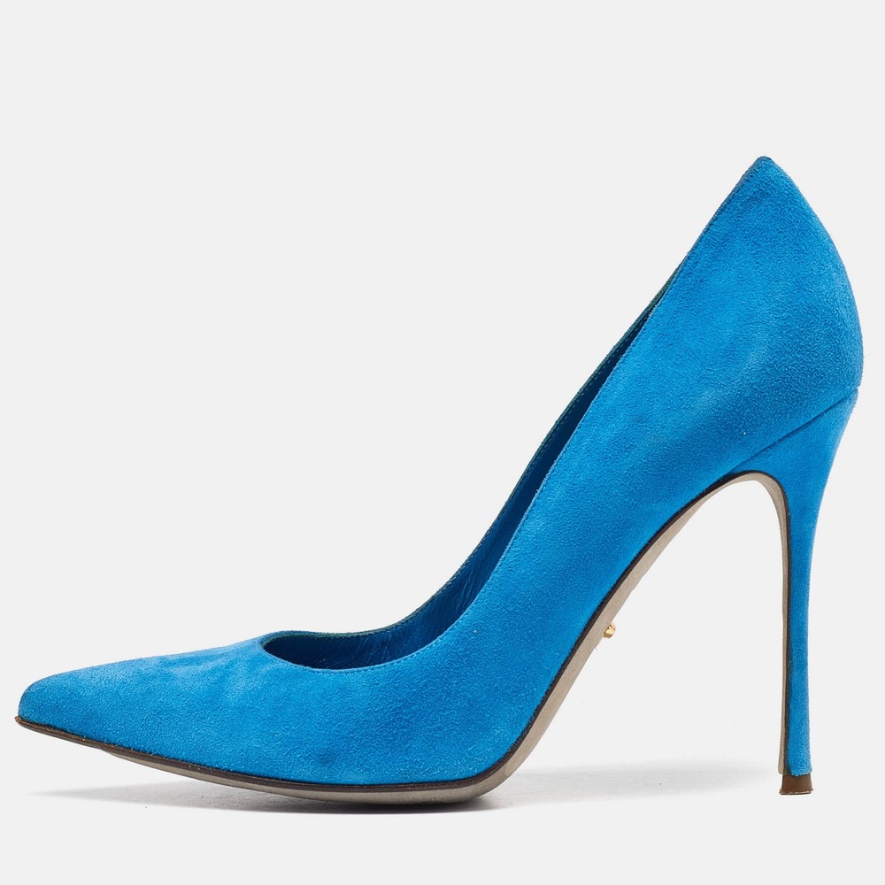 Sergio Rossi Navy Blue Suede Pointed Toe Pumps in Size 36.5