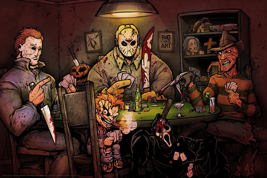 Poster Studio B - Slashers Playing Poker Horror Movie Big Chris 24x36