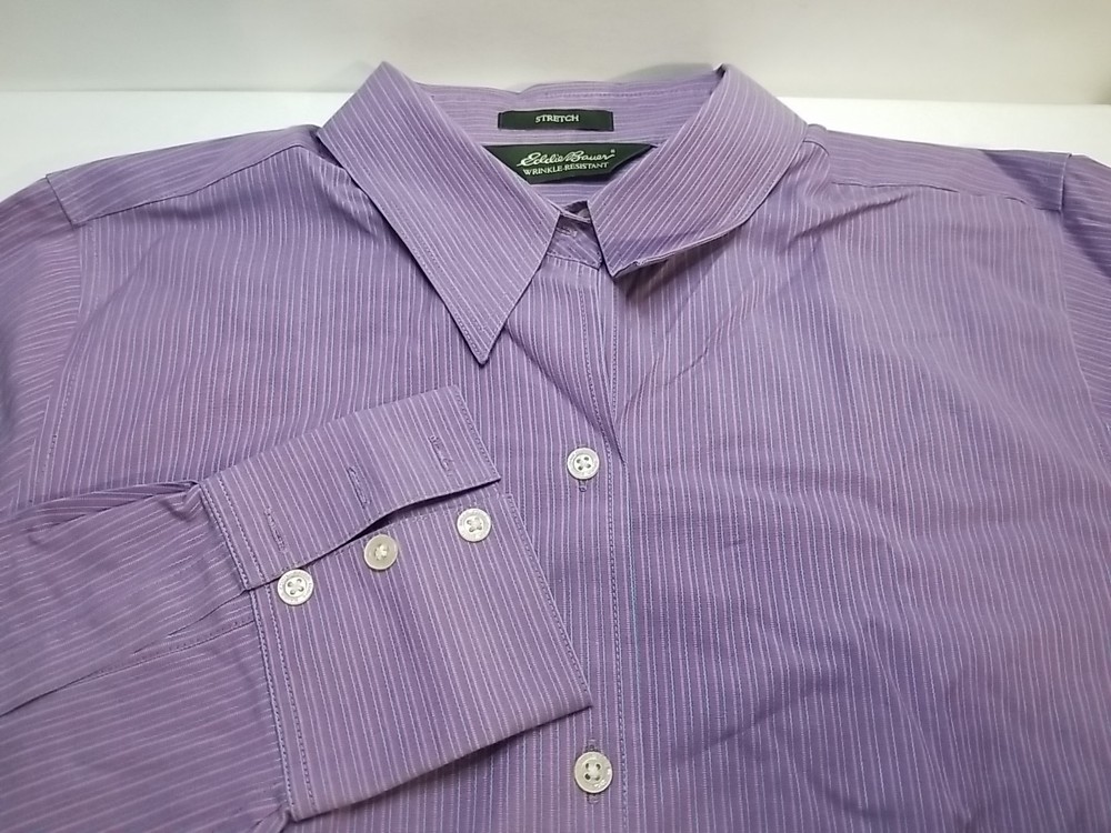 Eddie Bauer Stretch Womens Striped Button Up Shirt Collar Long Sleeve  L Large
