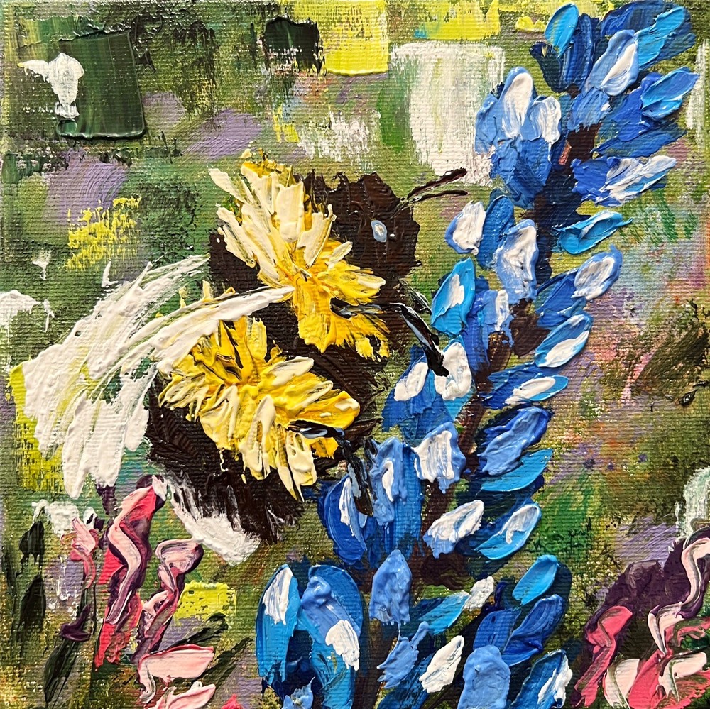 Bumblebee Oil Painting on Canvas - Honey Bee Original Insect Art in Impressionist Style