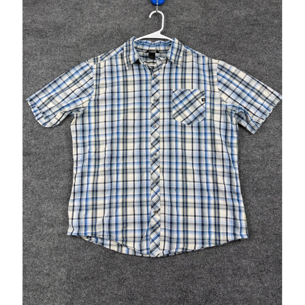 Marmot Mens Large Blue Plaid Short Sleeve Button Down Hiking Shirt L/G