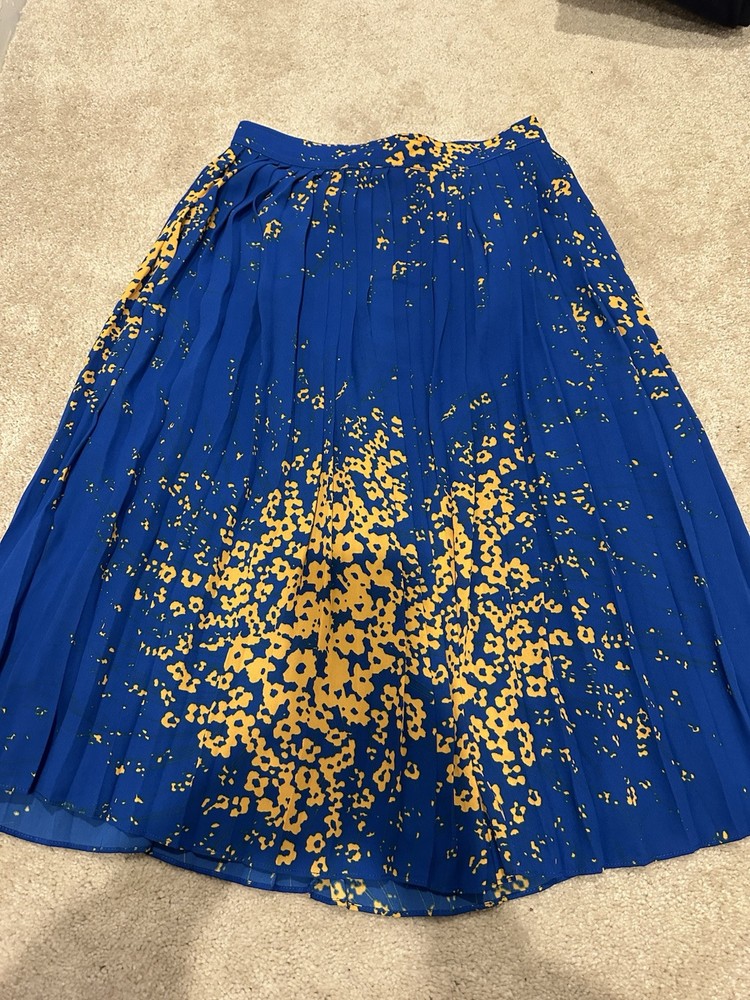 J. Crew blue yellow floral pleated midi skirt size 0 NWT